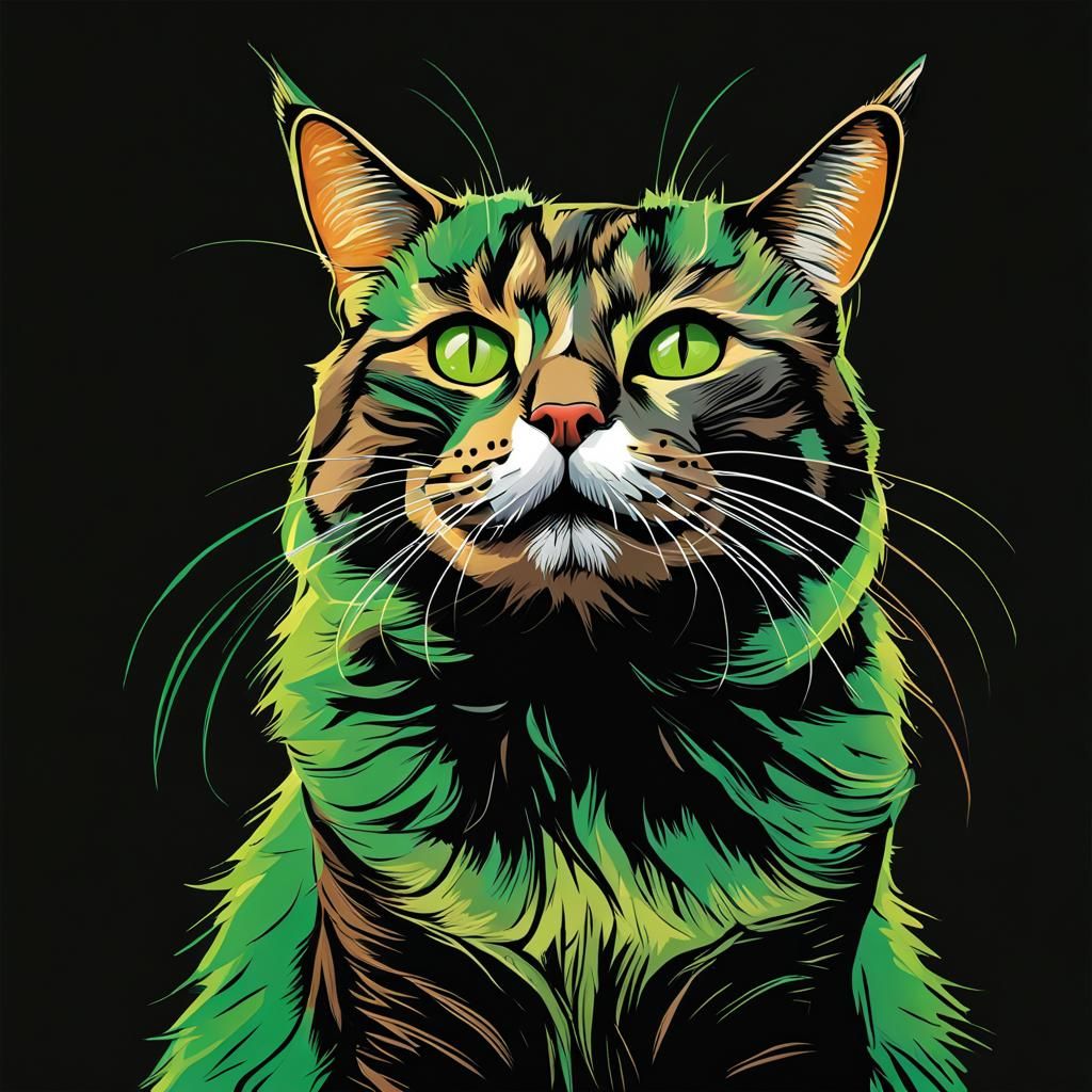 Hand-Drawn Cat with Bold Contrasting Colors