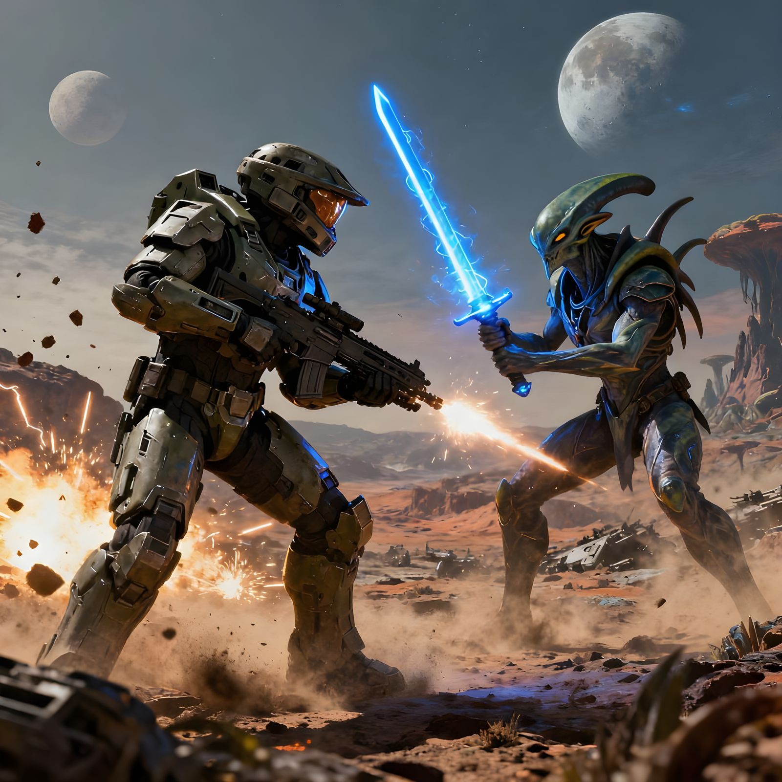 Alien Battle: Marine vs Sangheili Warrior