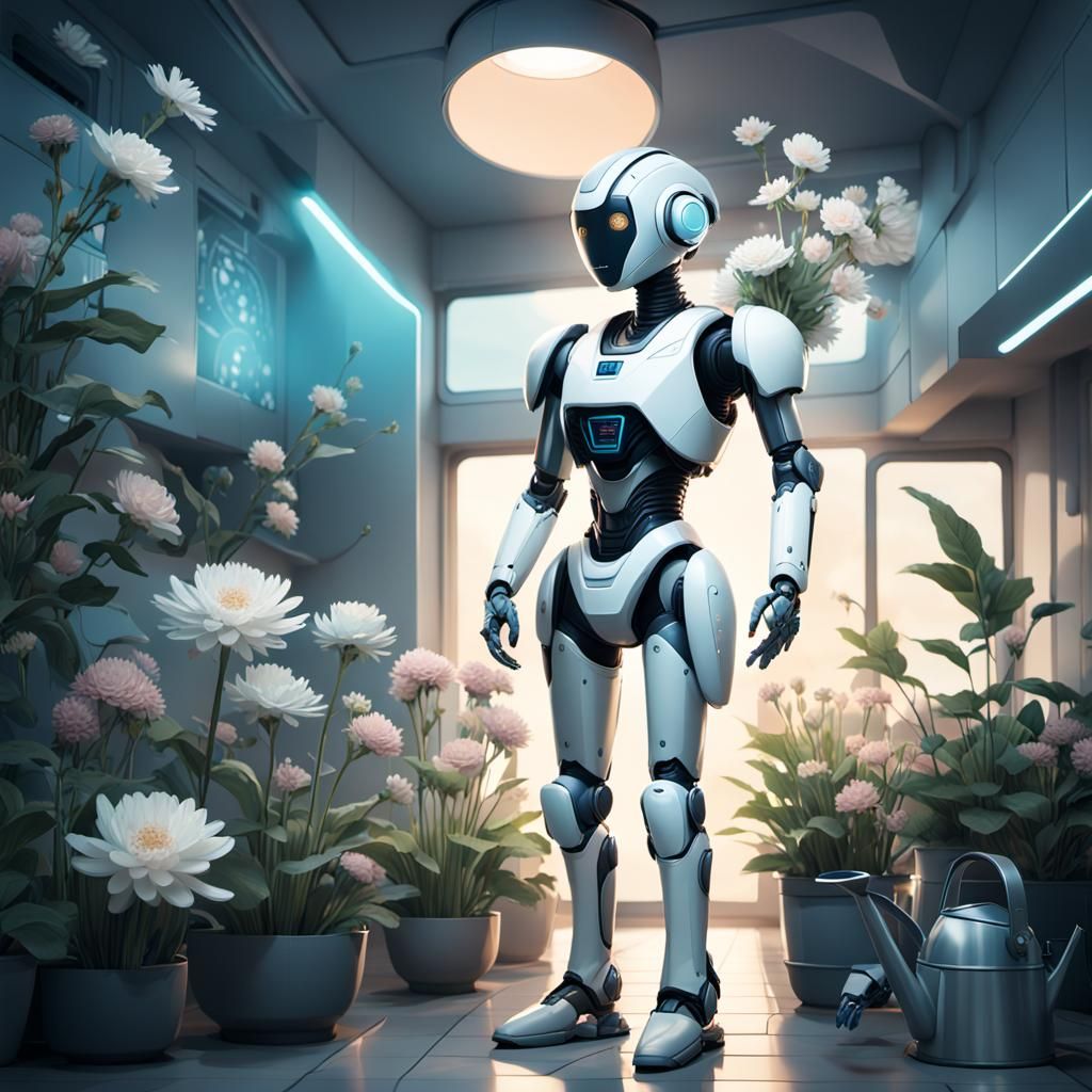 Robot in sci fi garden