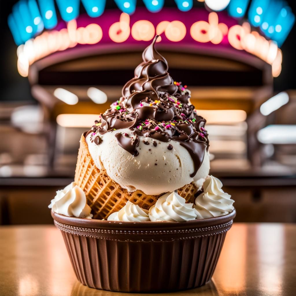 Delicious Ice Cream Cone with Sprinkles and Cream
