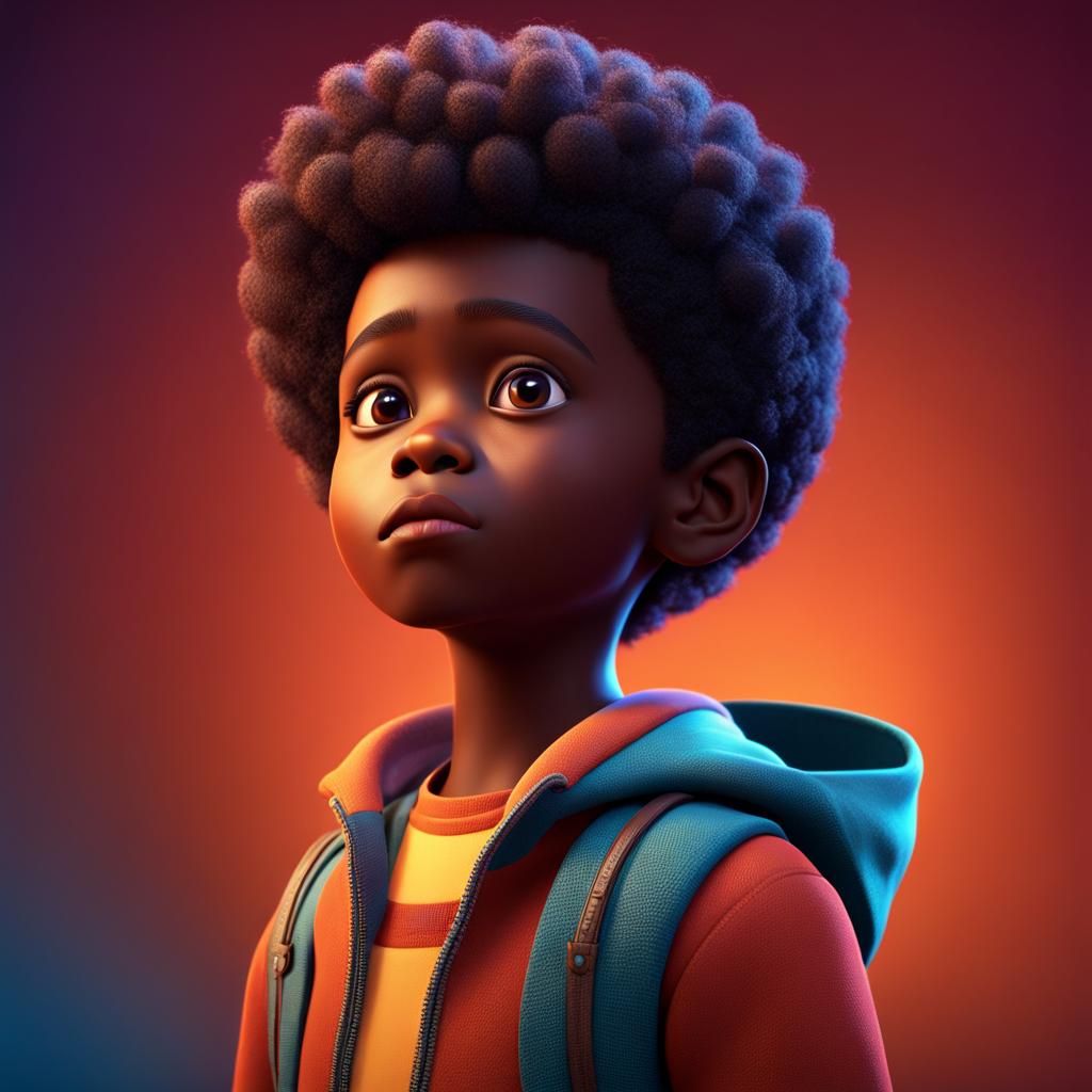 African Boy Portrait in 3D Style