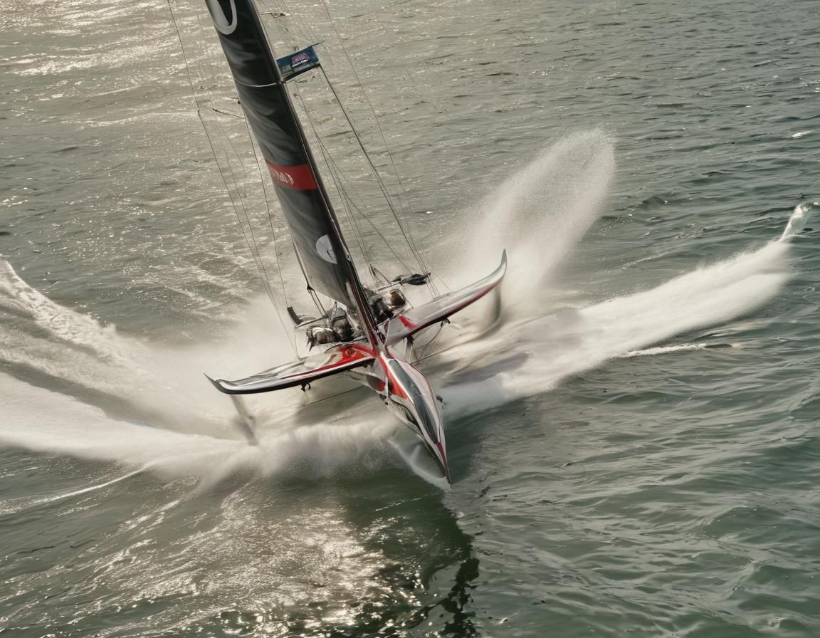 Hydrofoil Sailboat Race in Expressionist Impasto Style