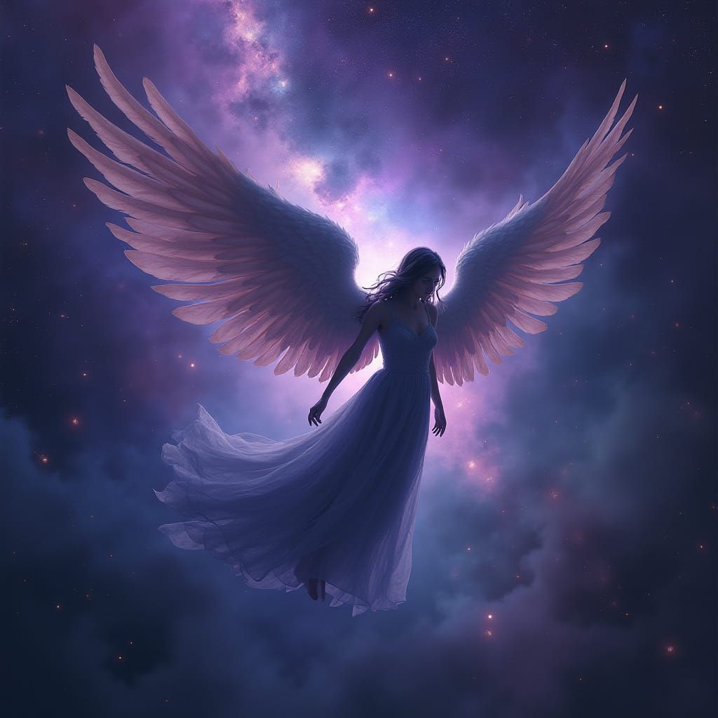 Ethereal Angel Drifting Through Cosmic Void