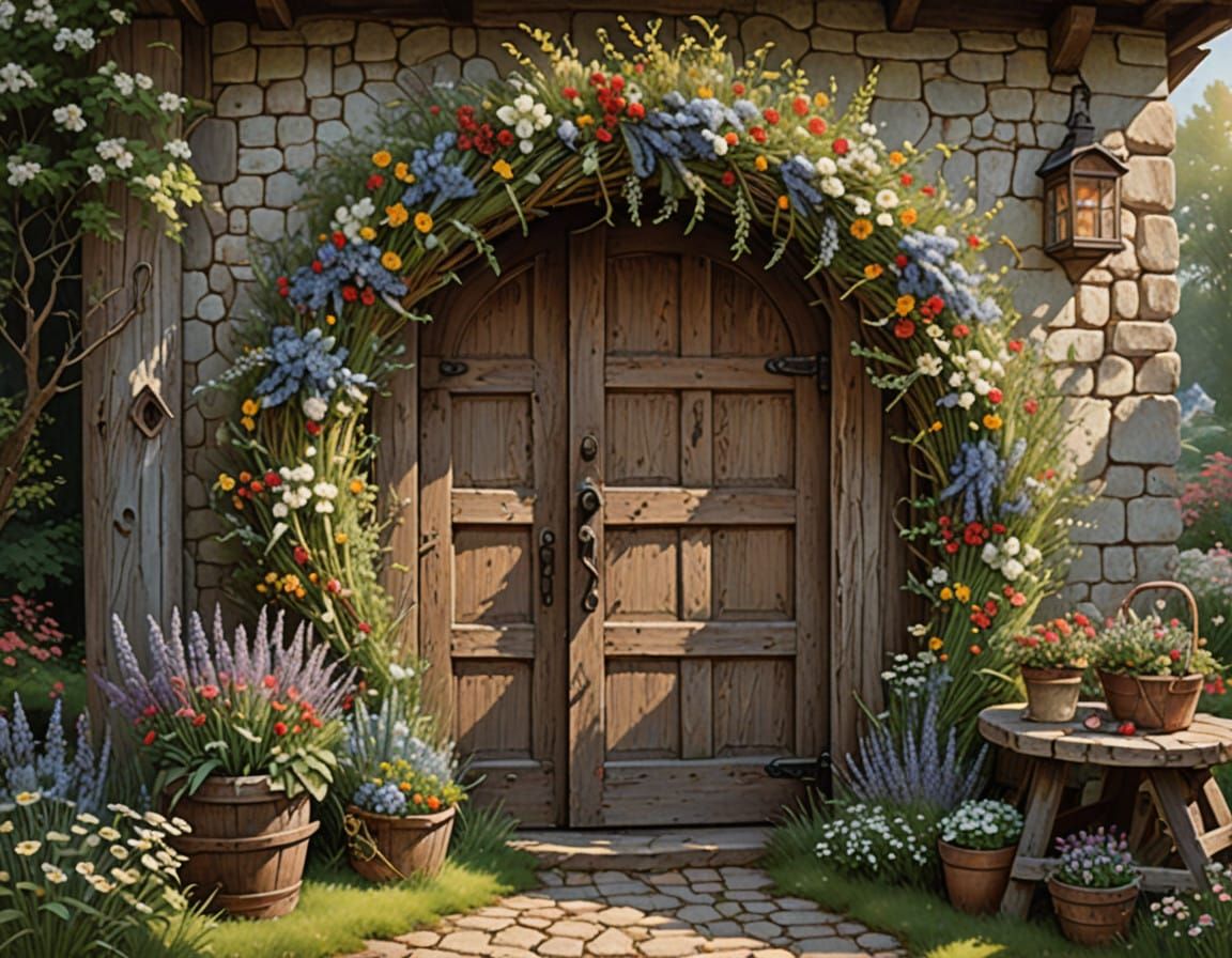 Whimsical Wildflower Wreath in Folk-Art Style