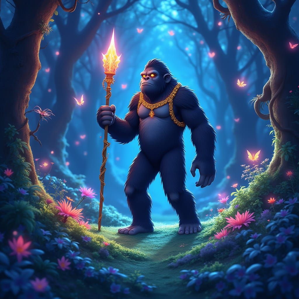 Surreal Alien Forest Bigfoot Adventure in Whimsical Anime St...