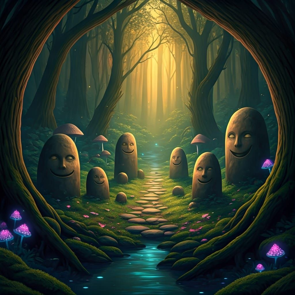 Enchanted Feywild Clearing with Laughing Stones