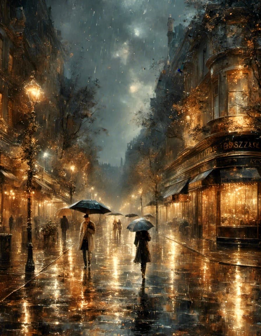 Beautiful Rainy Street at Night
