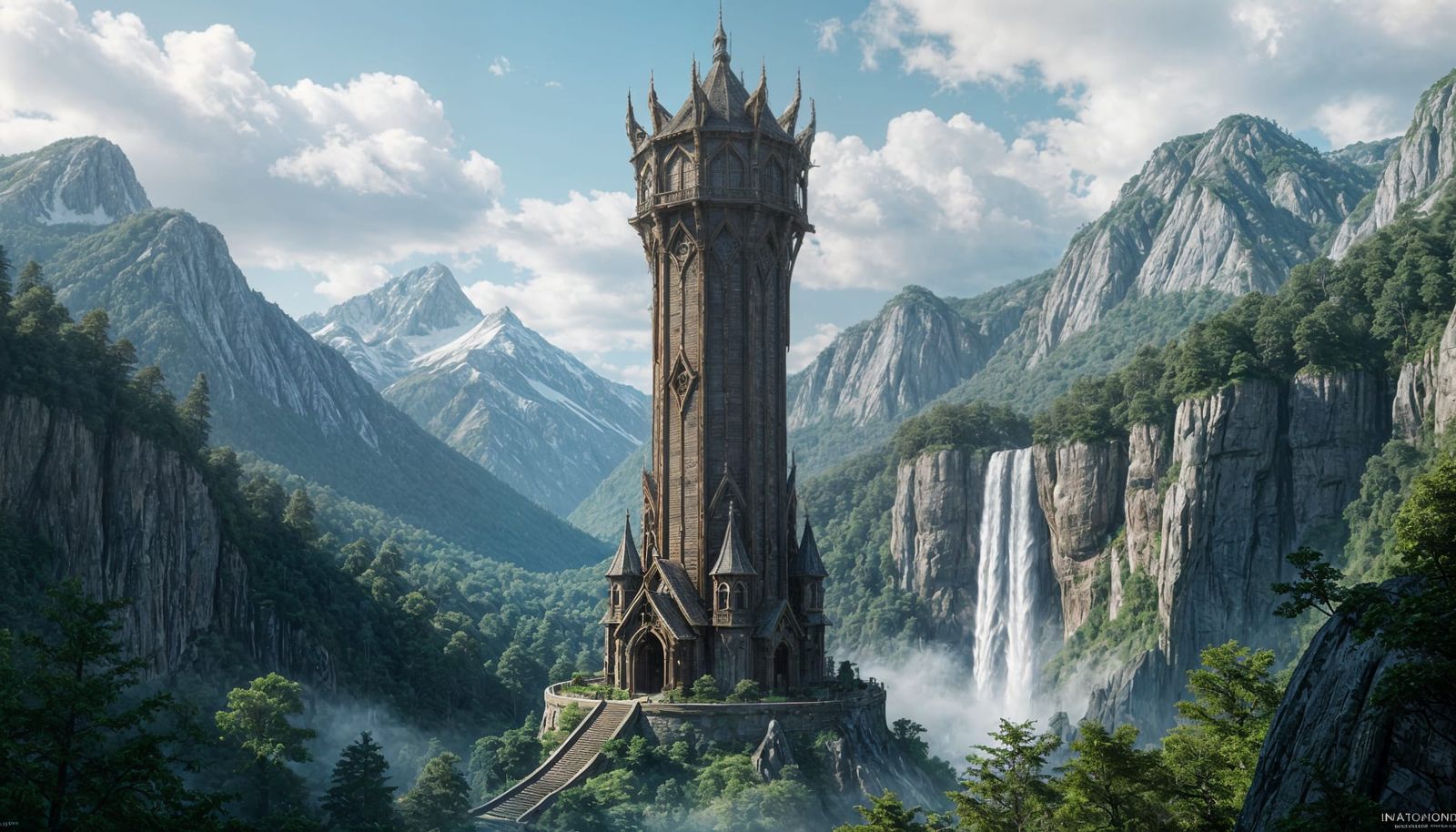 Intricate Elven Tower in Wooded Valley