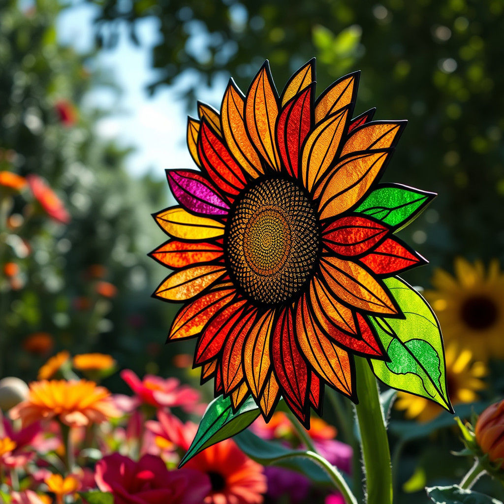 Illuminated Stained Glass Sunflower in Hyperreal 3D
