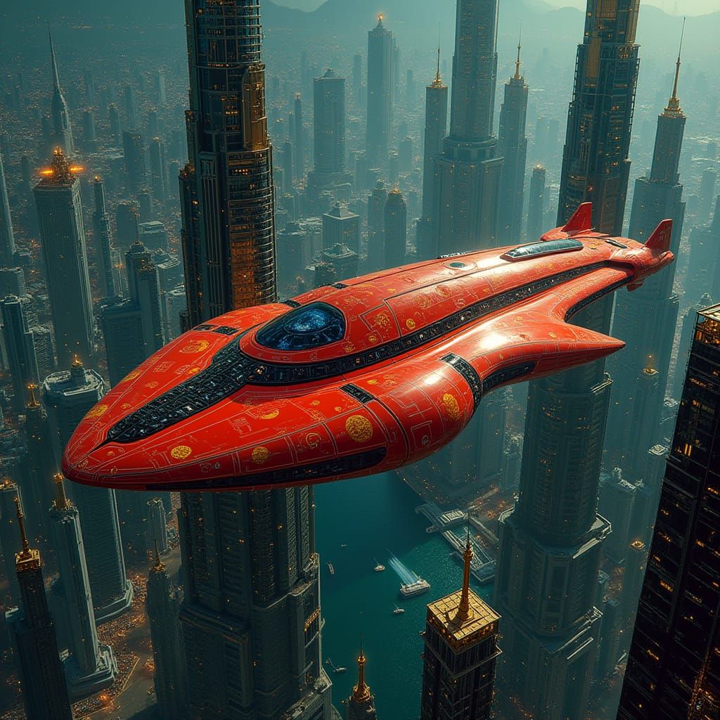 Surreal Science Fiction Cityscape with Hyper-Detailed Spaces...