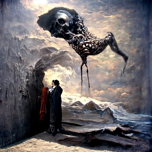 Surreal Horror Scene in Impasto Oil Paint Style