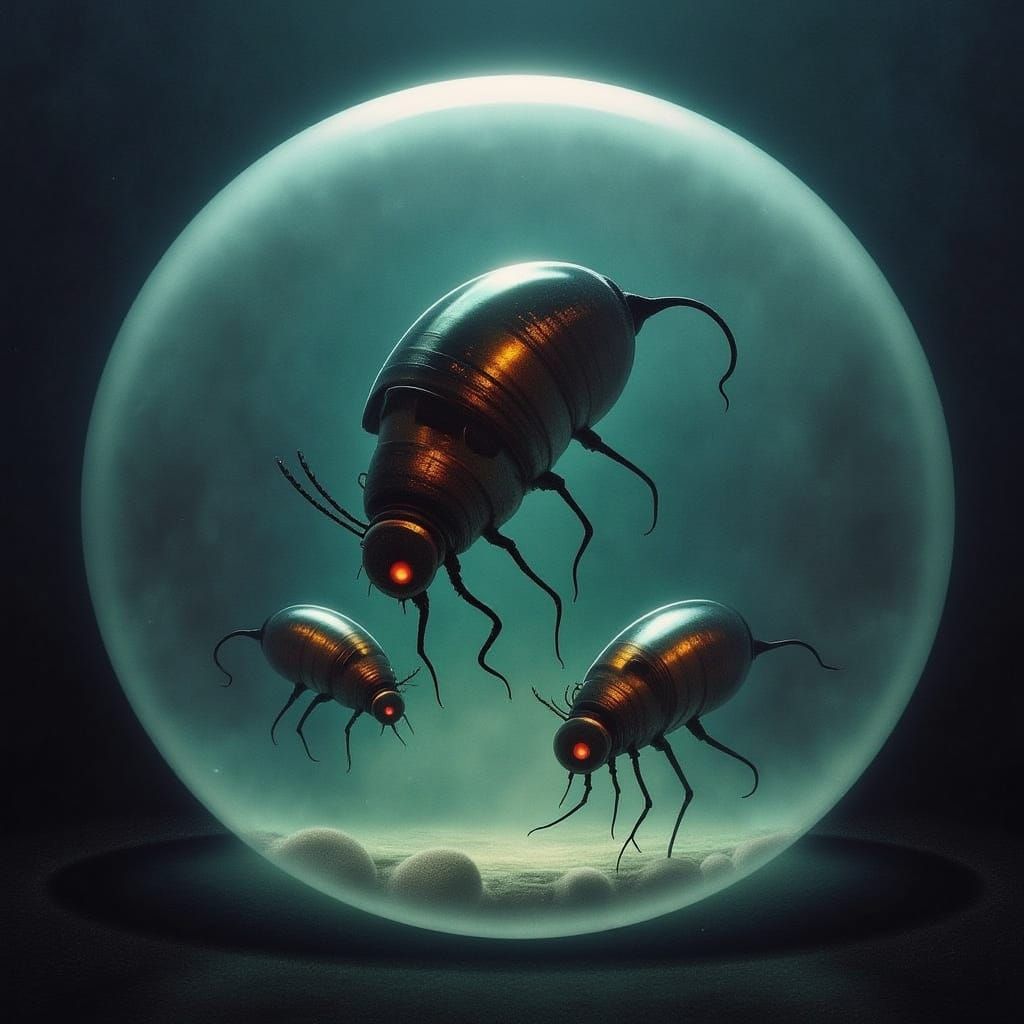 Iridescent Insectoid Beings in Futuristic Capsules