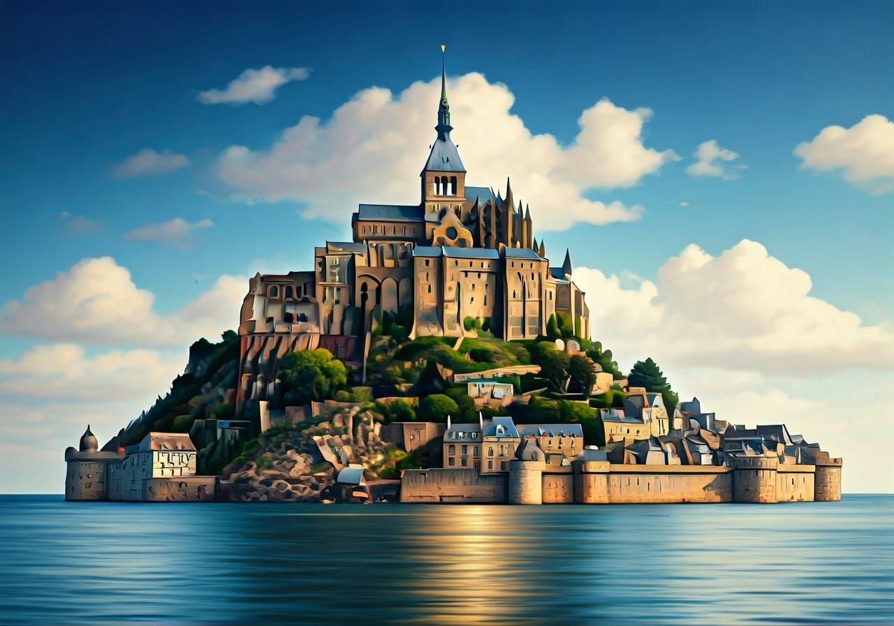 Mont Saint-Michel in Kinkade Style