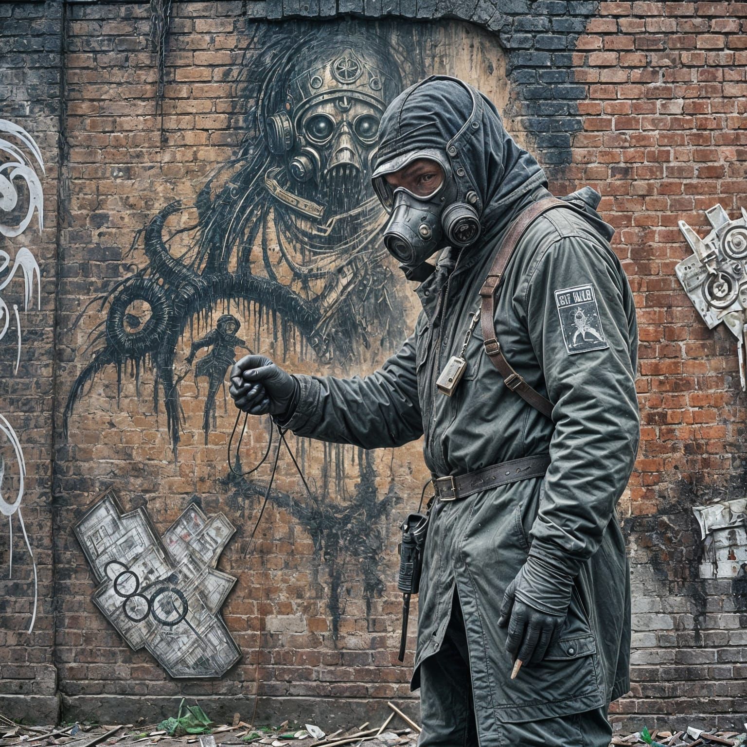 Apocalyptic Graffiti Art on Brick Wall