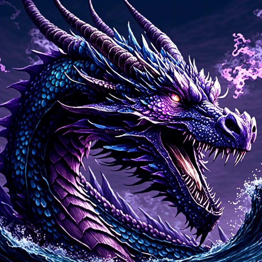 Asian Water Dragon Close-Up: Digital Art