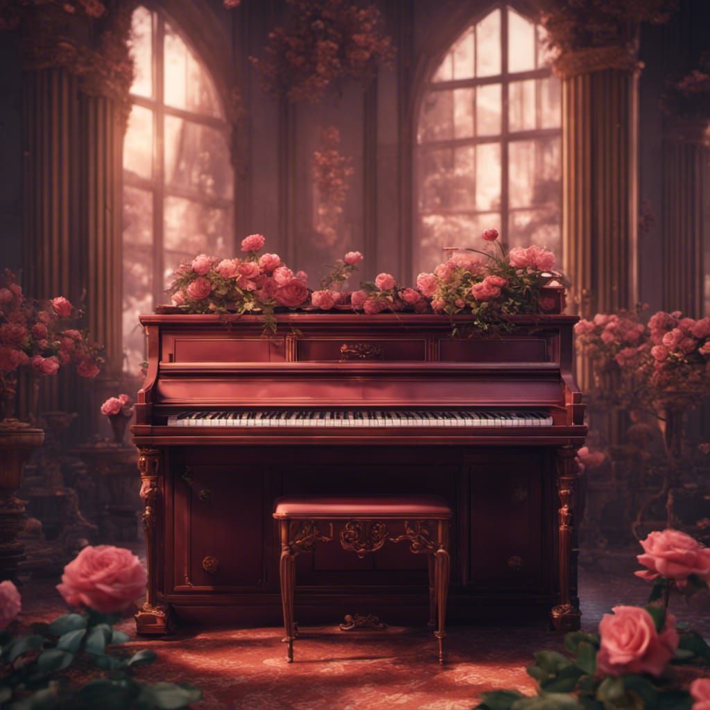 Piano and Roses in Lofi Fantasy Art