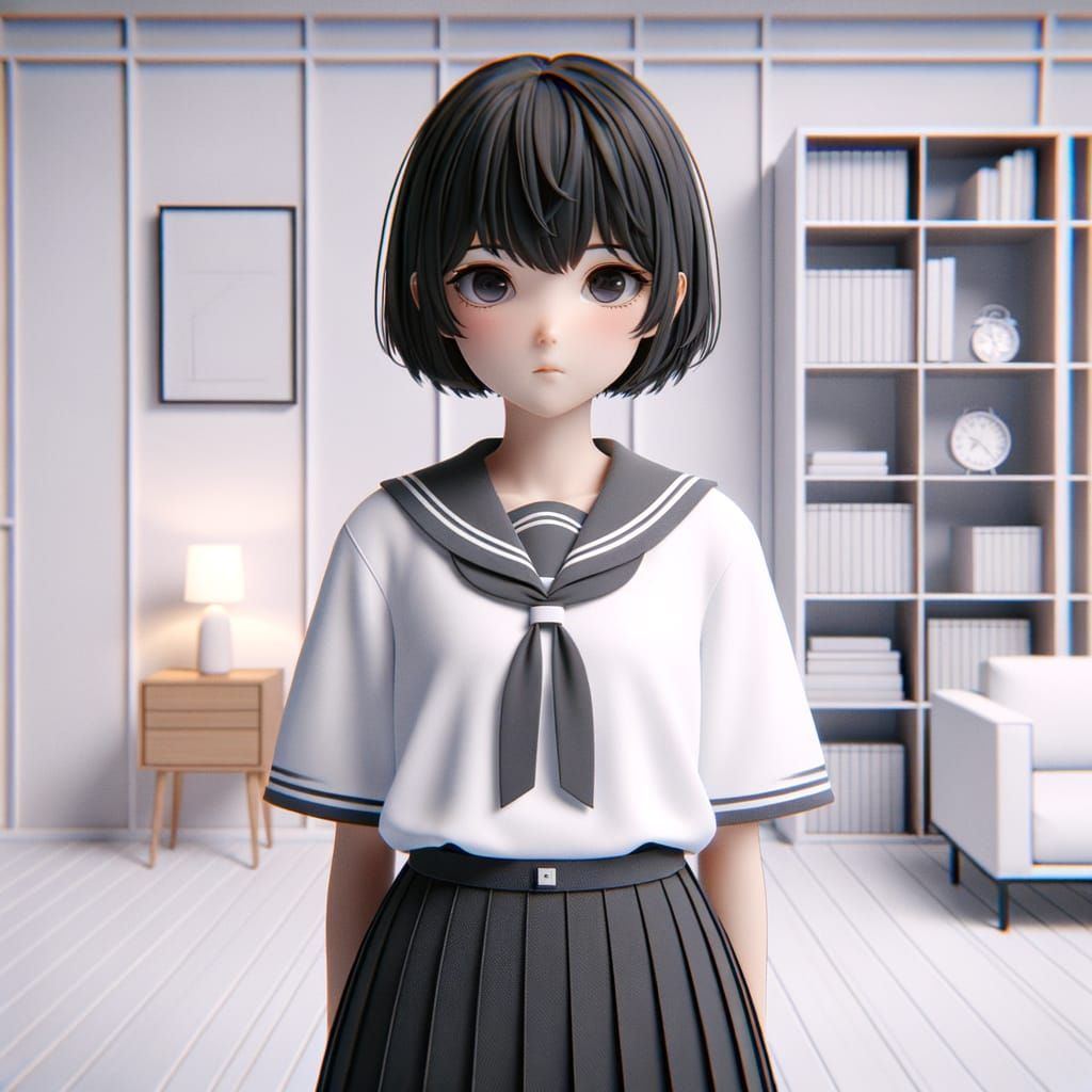 Anime Girl with Tired Eyes in School Uniform