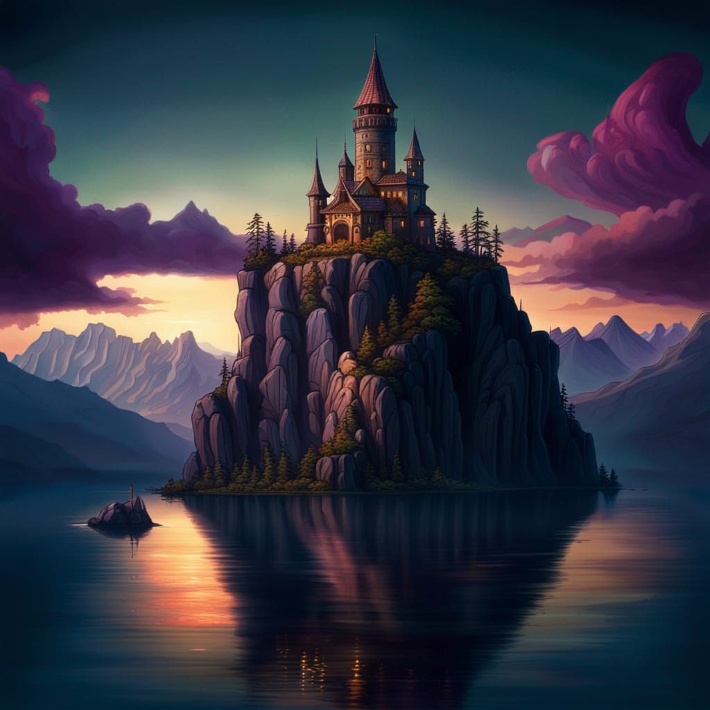 Wizard Tower on Lake Island: Fantasy Concept Art