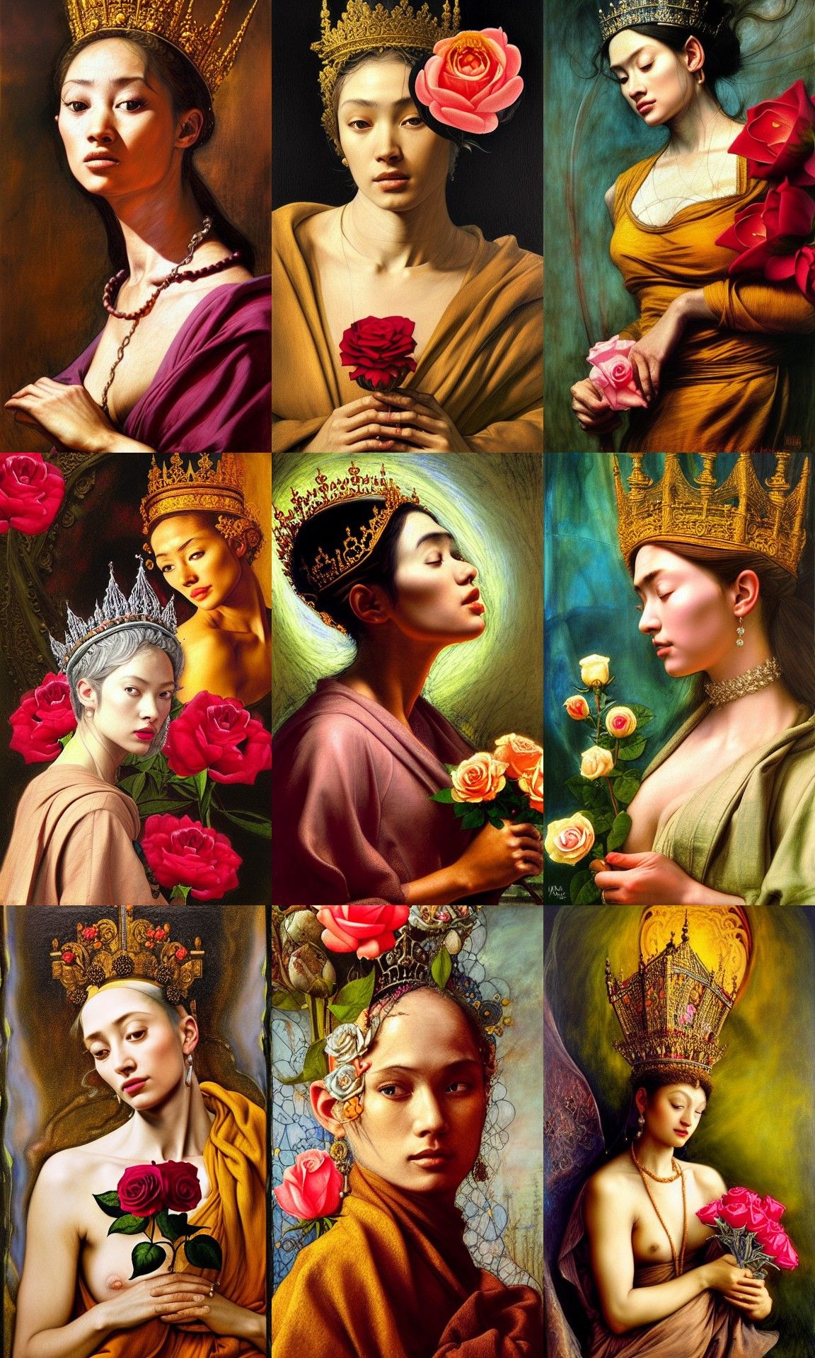 Monk Queen with Roses: A Mixed Media Masterpiece
