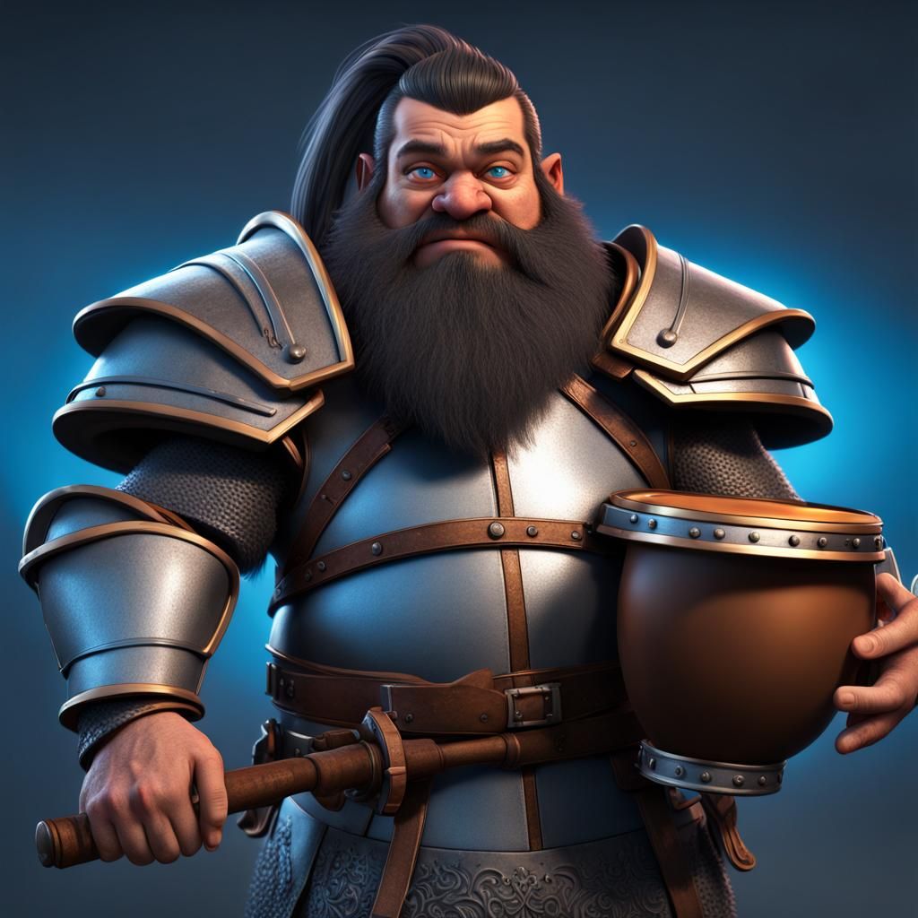 Teenage Mountain Dwarf Echo Knight Portrait in 3D