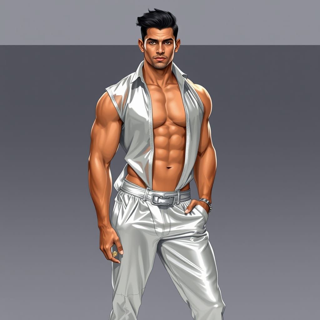Muscular Indian Man in Futuristic Outfit