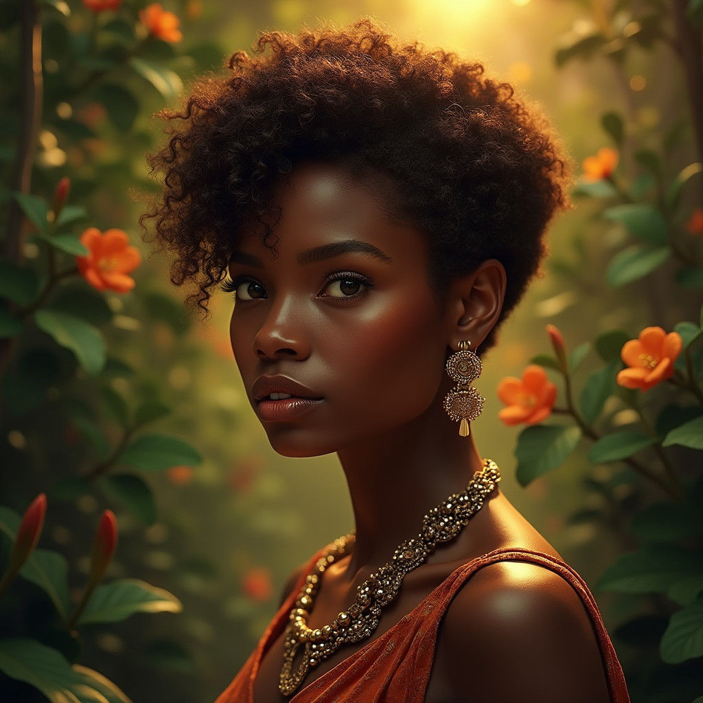 African Woman Portrait in Art Nouveau Style