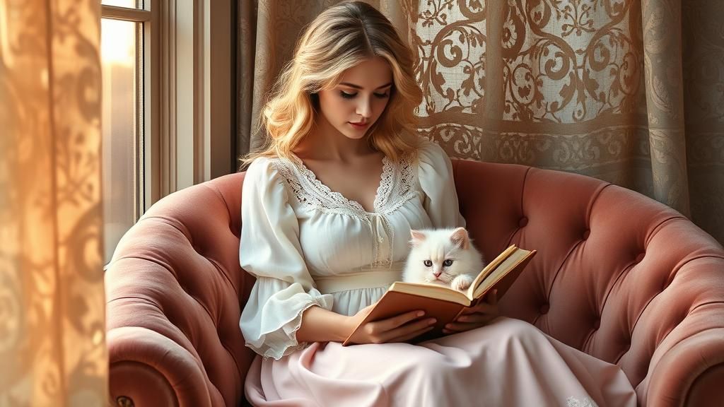 Woman Reading by Window in Pre-Raphaelite Style