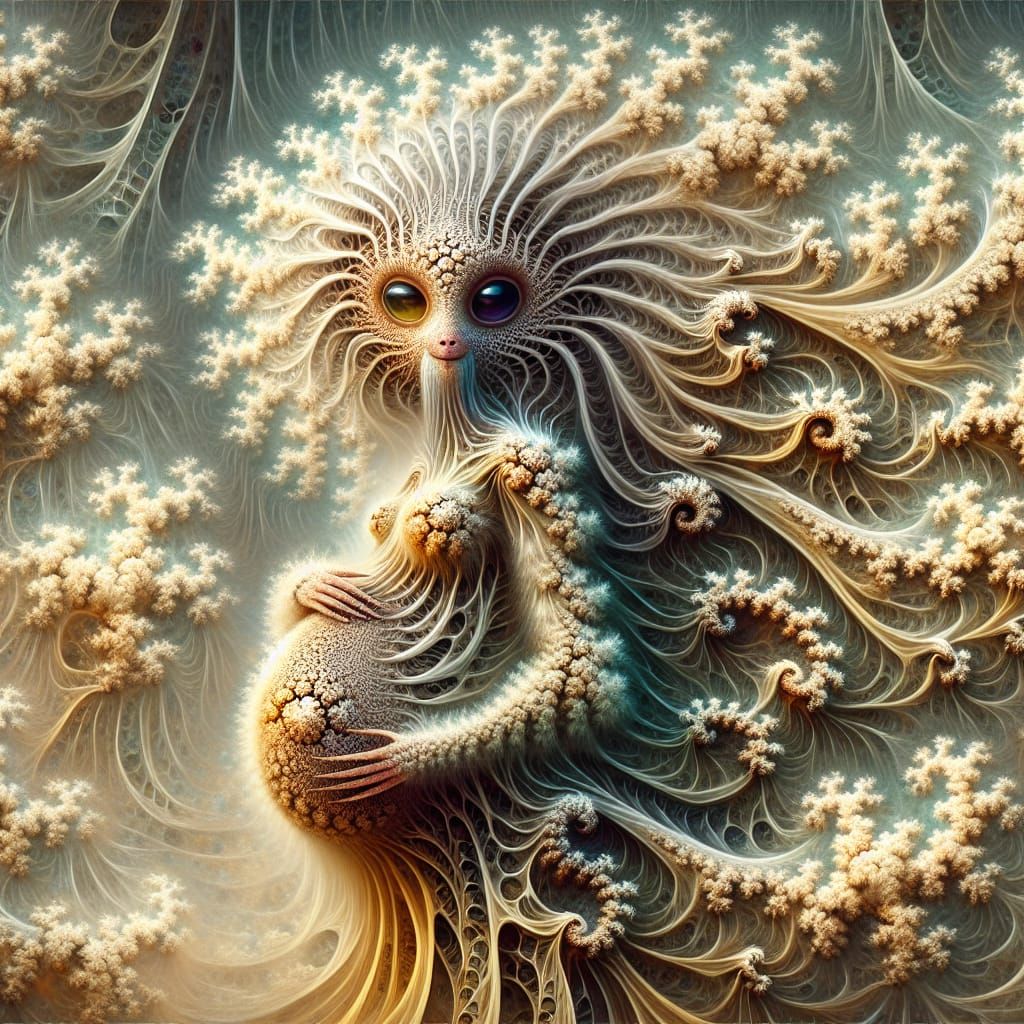 Pregnant Alien with Fractal Design in Windswept Forest