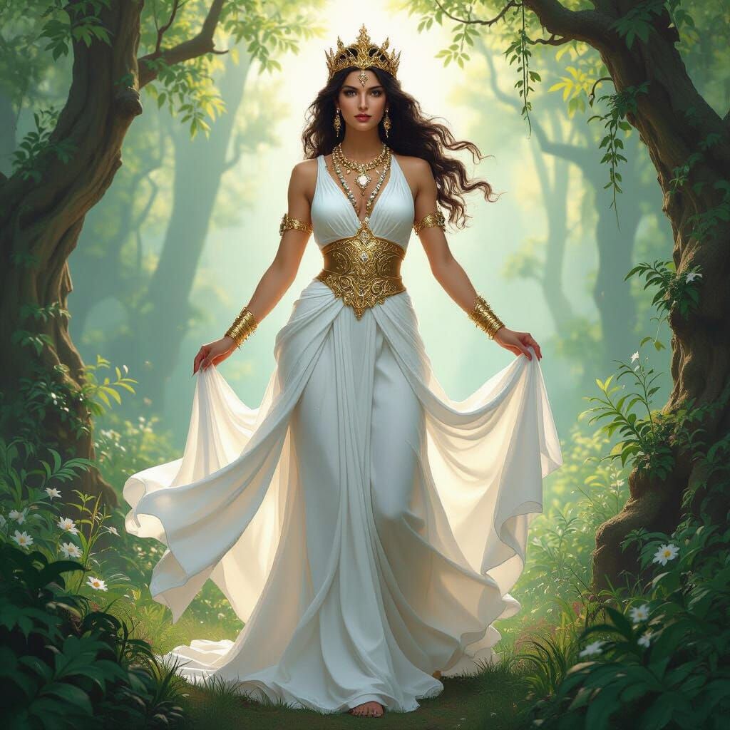 Goddess Hera Majestic in Ethereal Forest