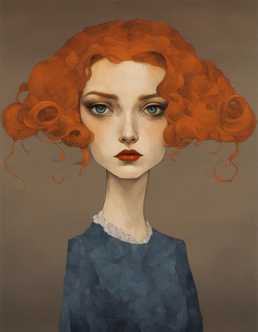 Elegant Goth Girl Portrait in Impasto Style