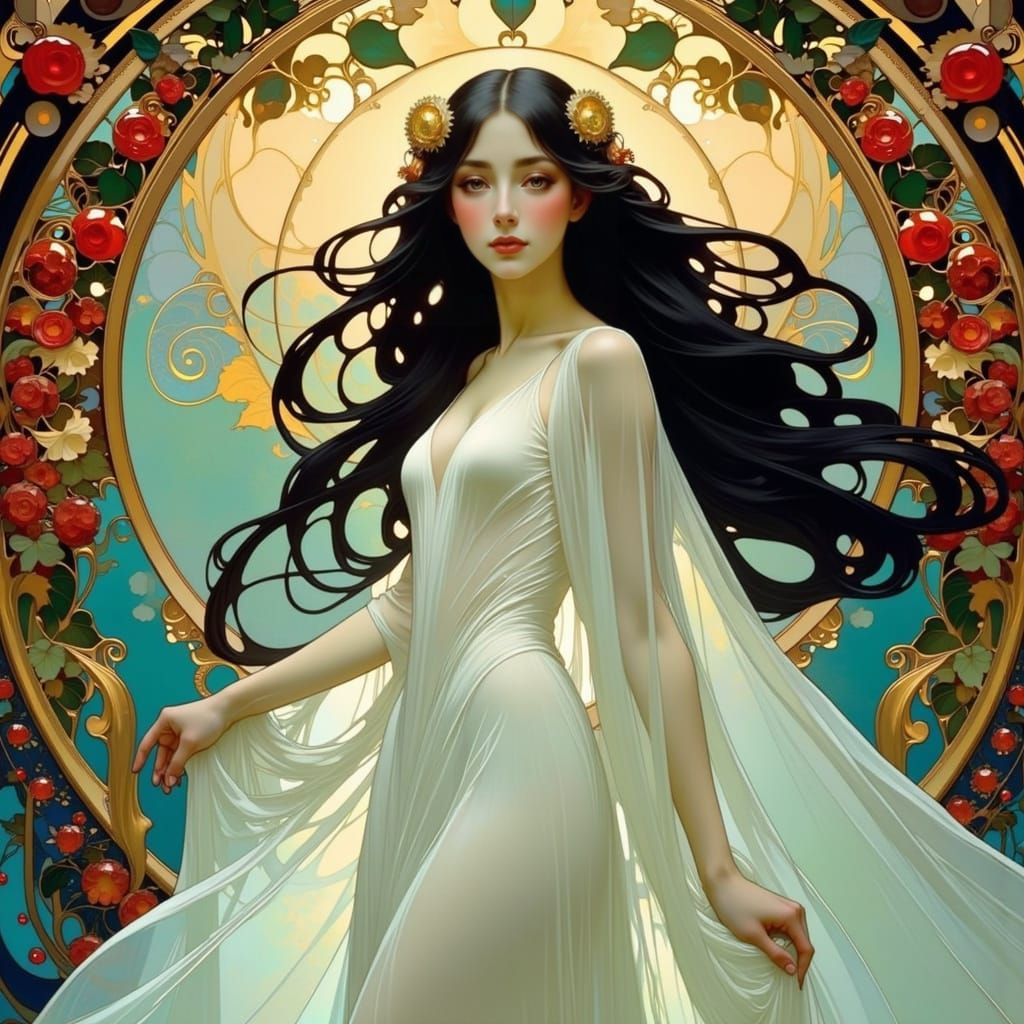 Beautiful Brunilde in Art Nouveau Style