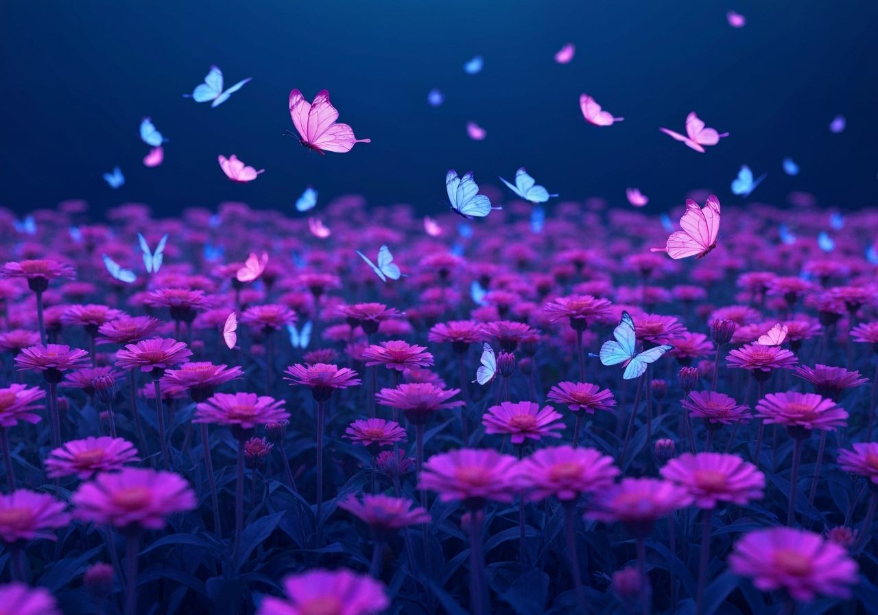 Dreamy Field of Vibrant Butterflies and Flowers