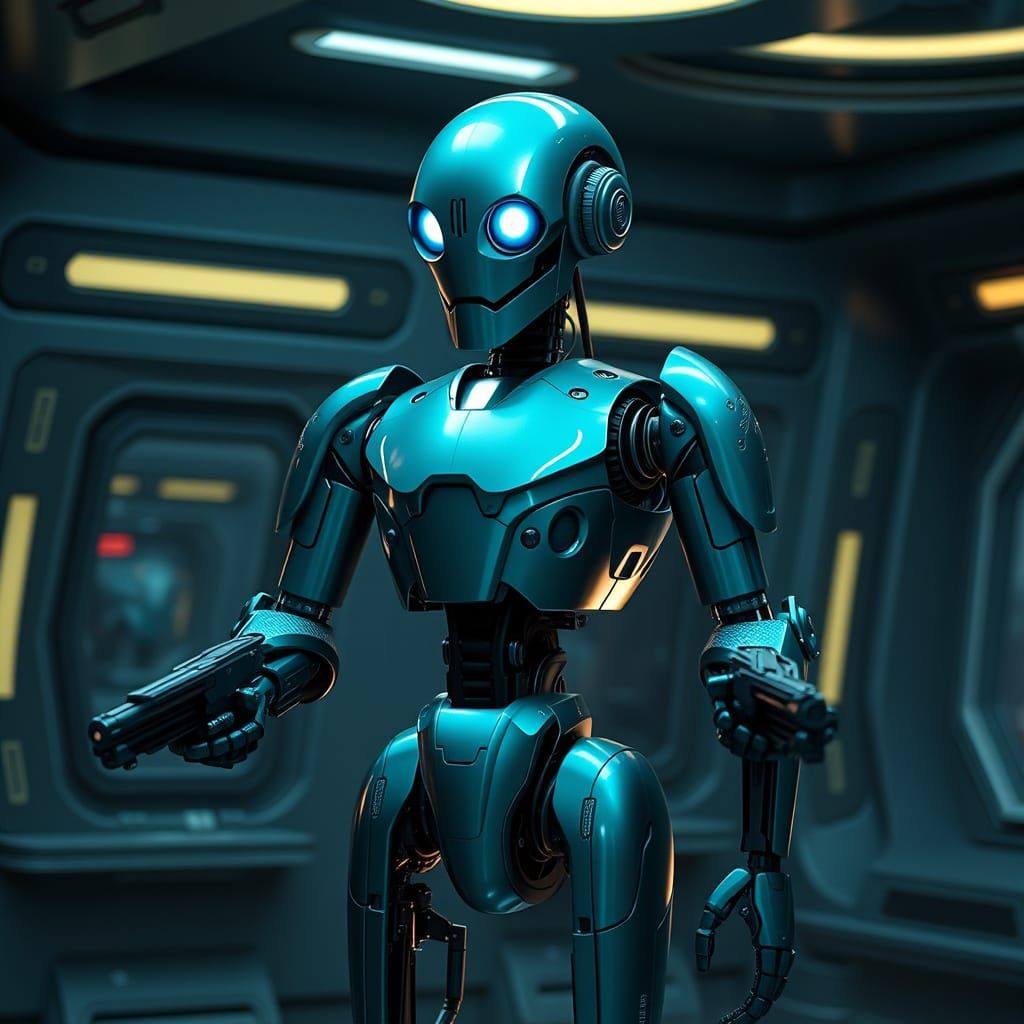 HK-Series Droid in Futuristic Command Deck Setting