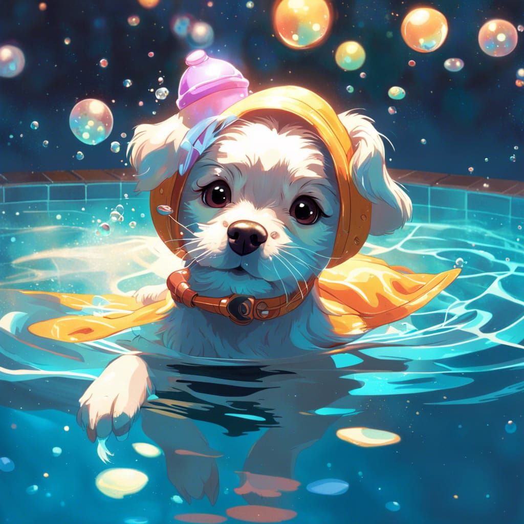 Cute Chibi Dog Swimming Backstroke