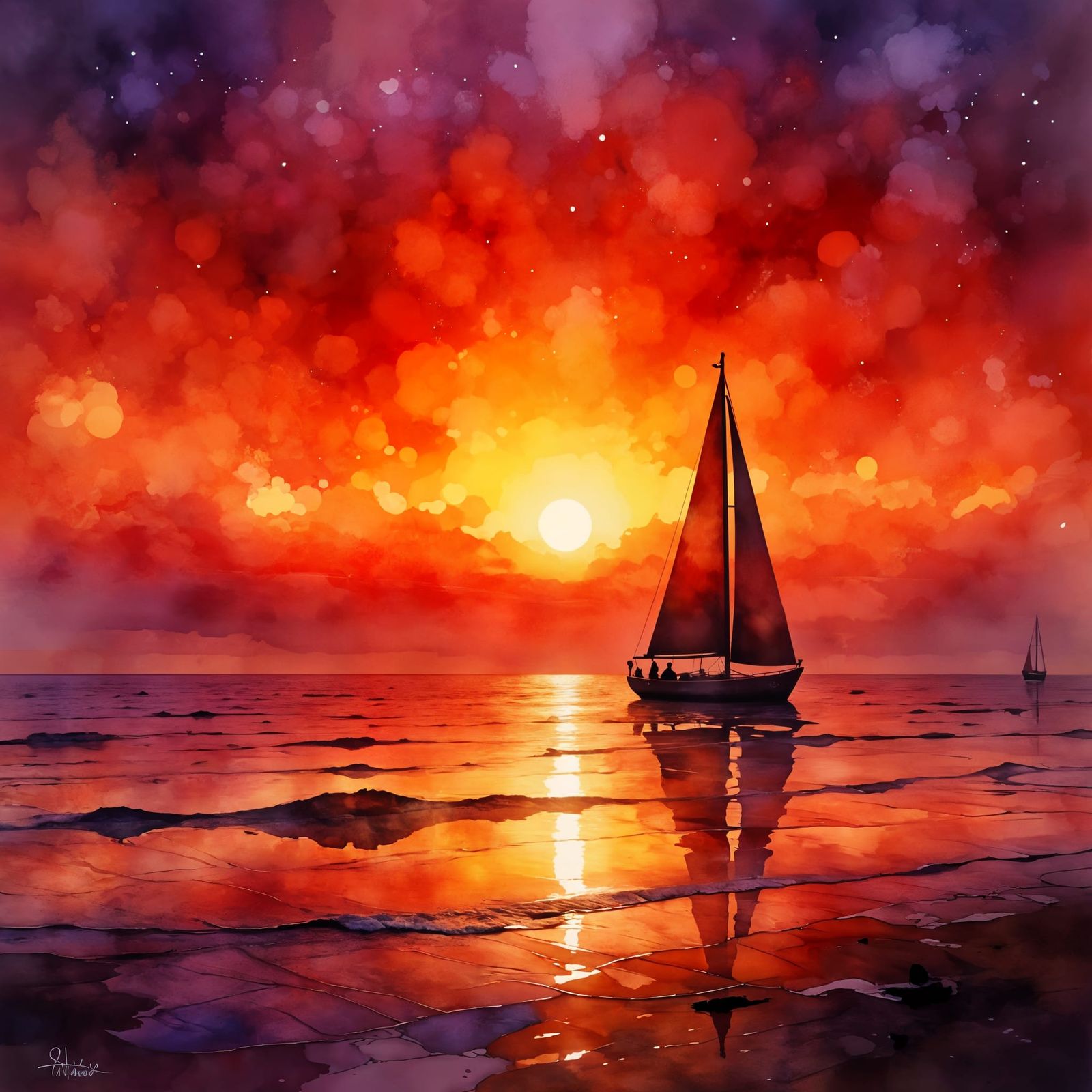Sailor's Red Sunset at Night