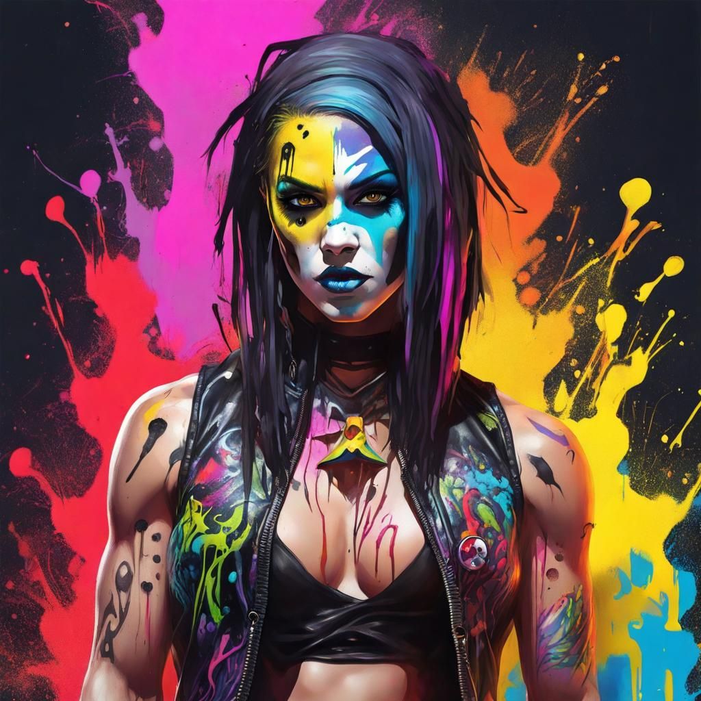 Saraya as High Fantasy Warlock in Graffiti Art
