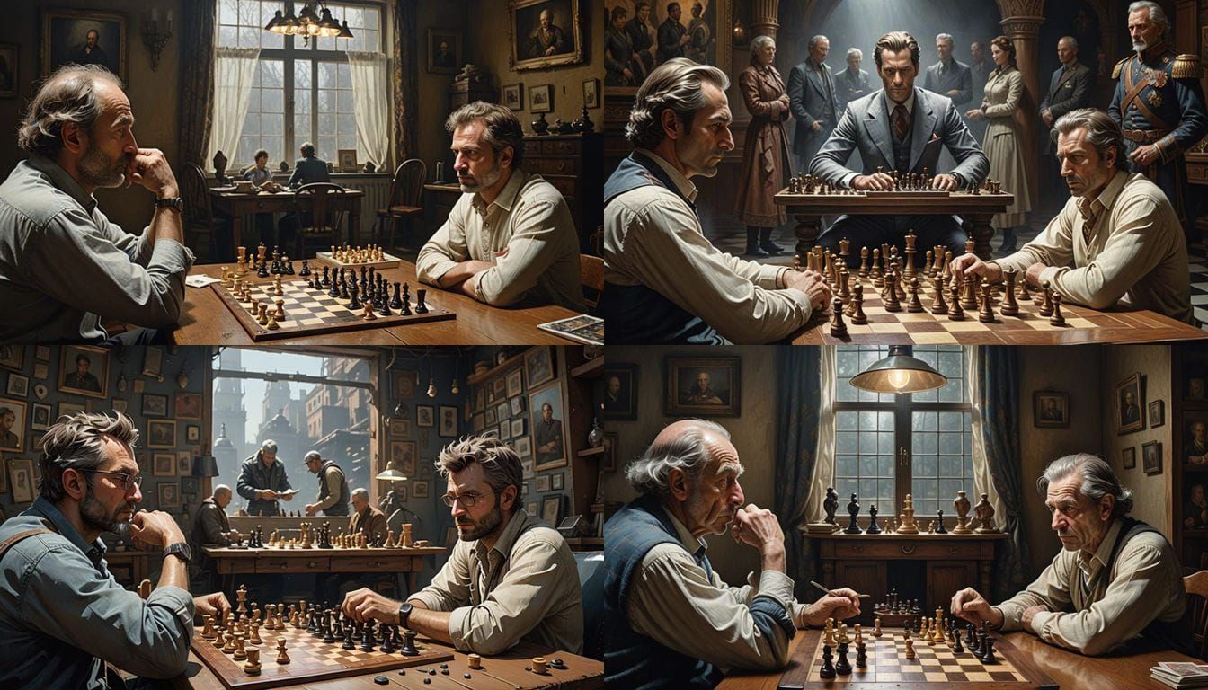 Two Men in Intense Chess Stare-Off