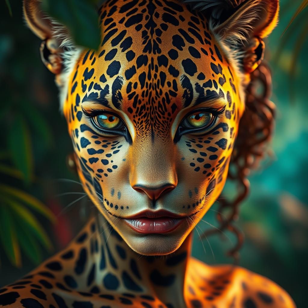 Leopard Woman in Dreamy Jungle, Hyperrealism