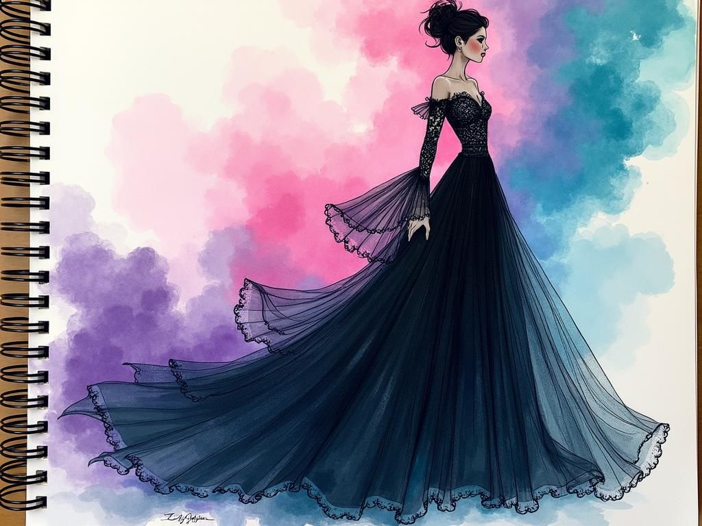 Ethereal Evening Gown in Luxurious Spiral Sketch