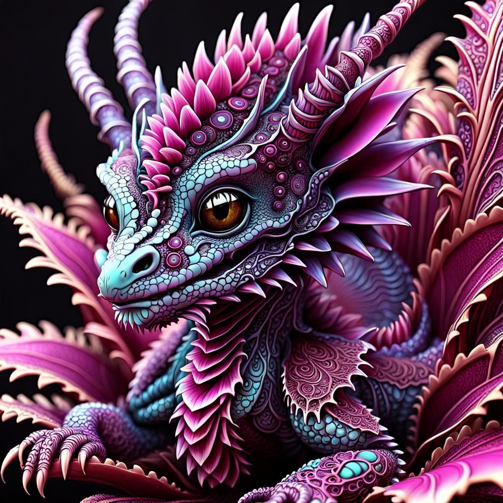 Adorable Dragon with Fractal Details in Hyperrealistic Style