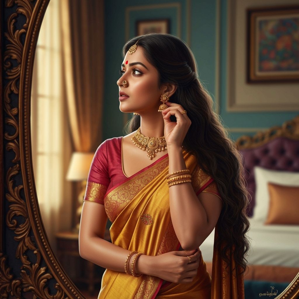 Tamil Woman in Silk Saree with Gold Jewelry