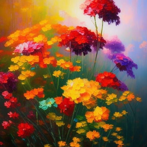 Expressionist Floral Oil Painting in Impasto Style