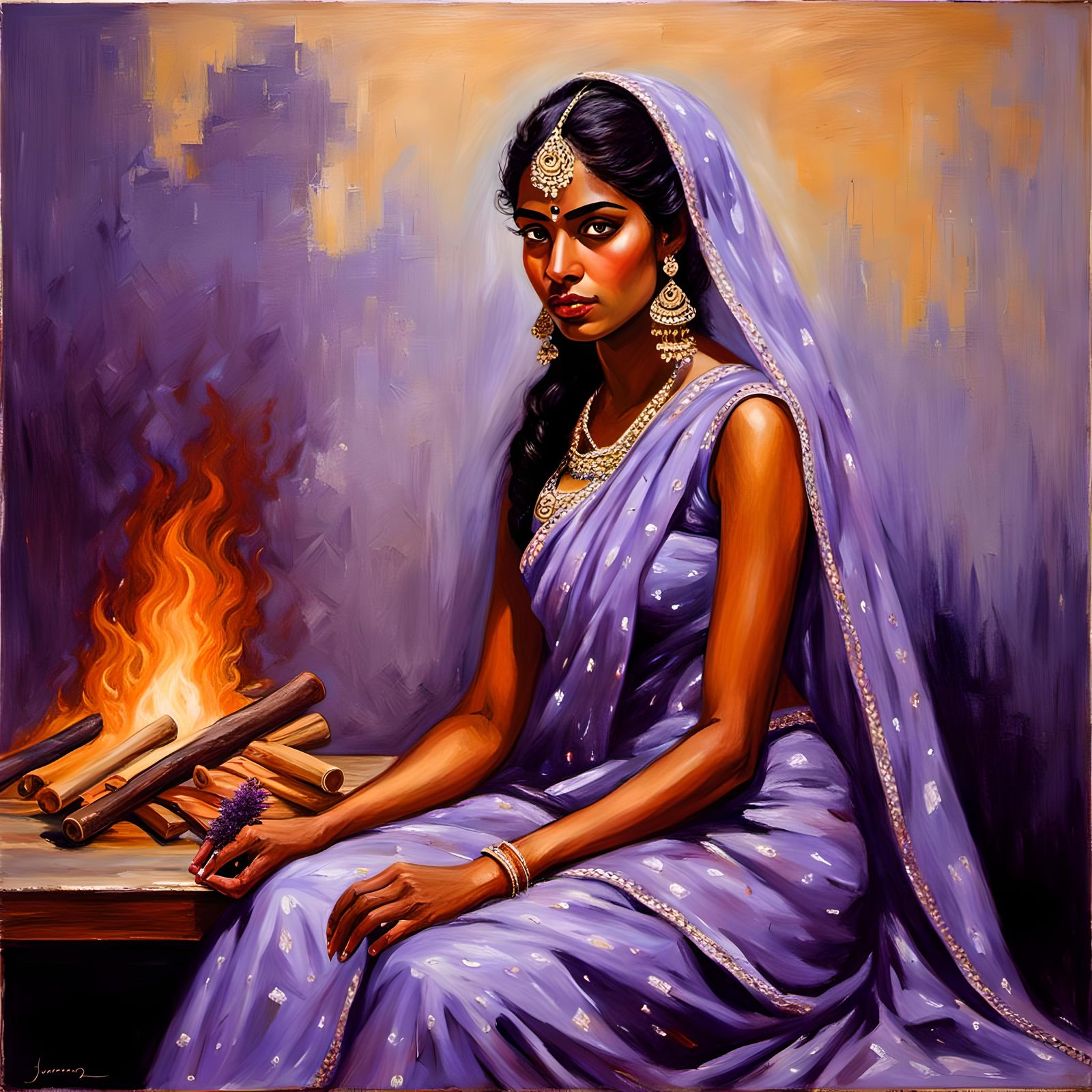 Girl in Lavender Dress, Oil Painting