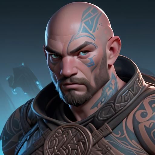 Bald tattooed warrior