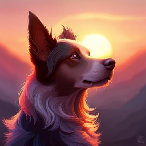 Sunset Dog Portrait in Hyperdetailed Style