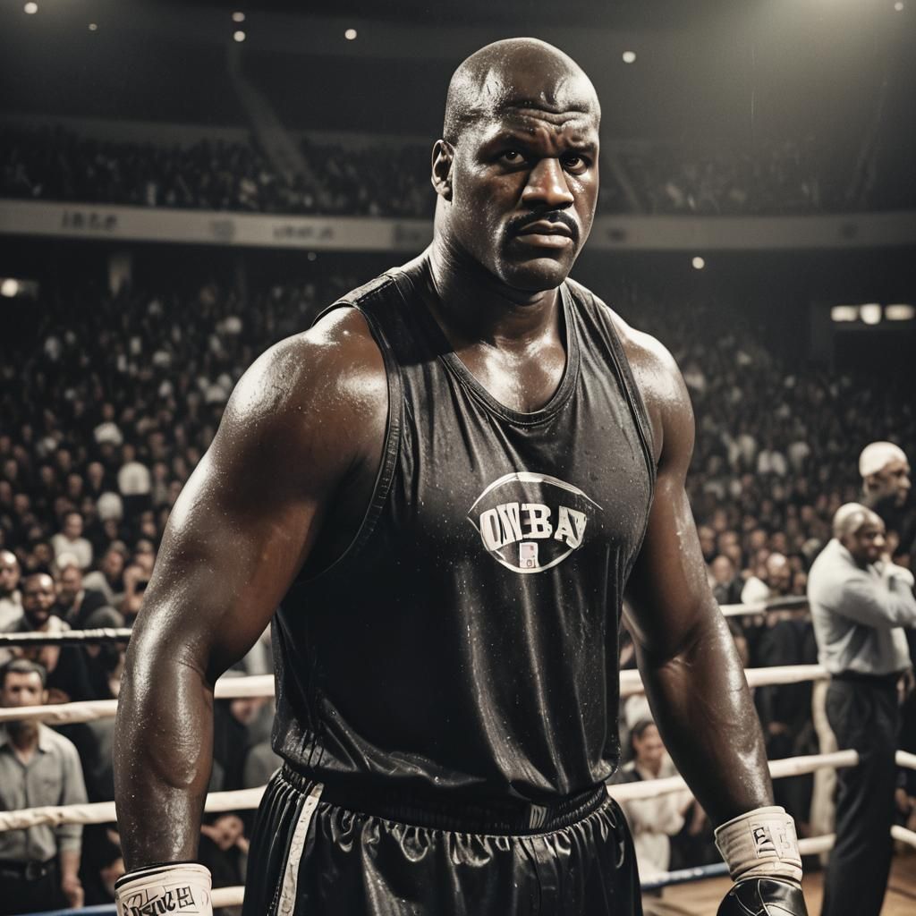Shaquille O'Neal as Boxer in Dimly Lit Ring