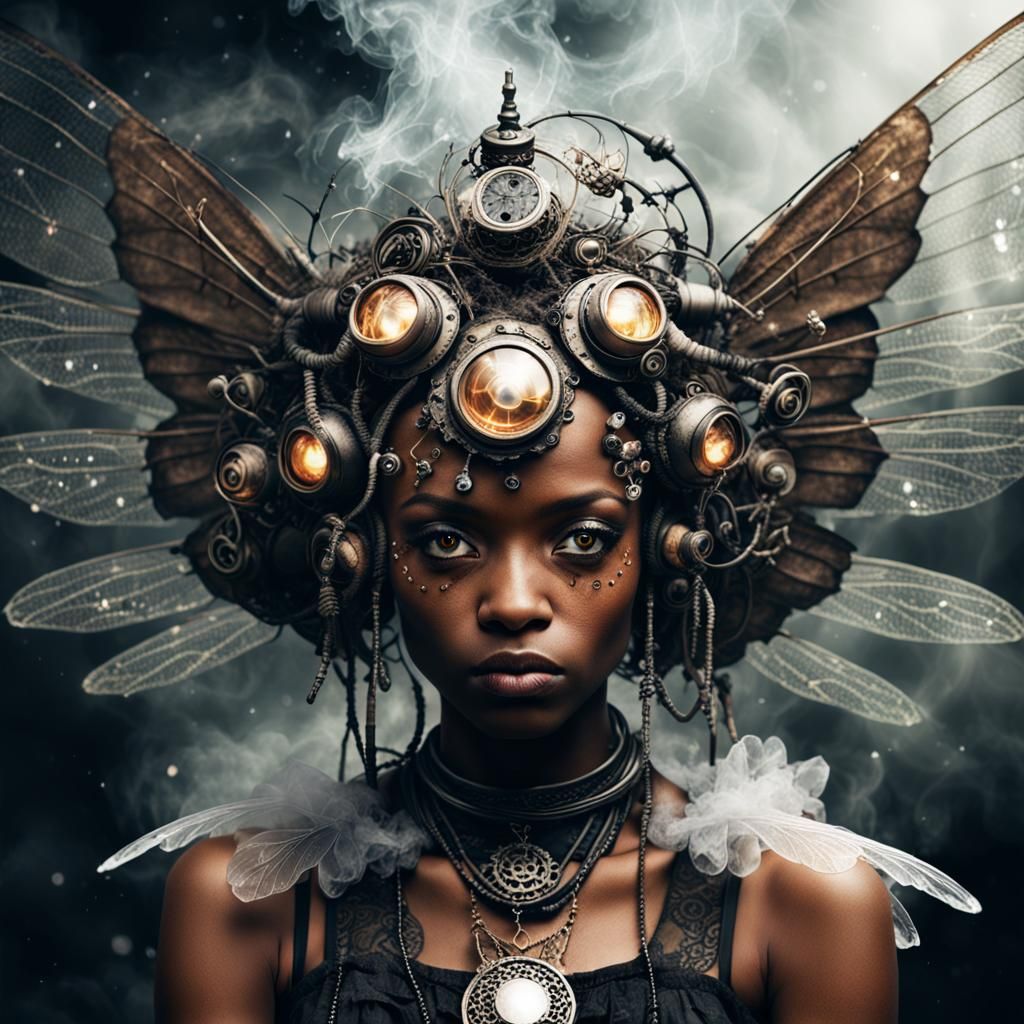 Steampunk Fairy with Crystal Wings in Weirdcore Style