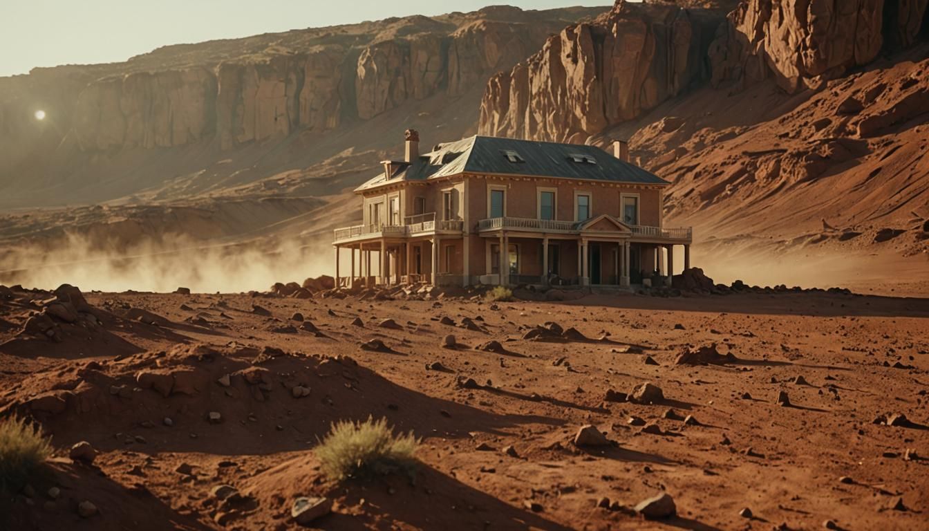 Martian House in Böcklin-Inspired Cinematic Style