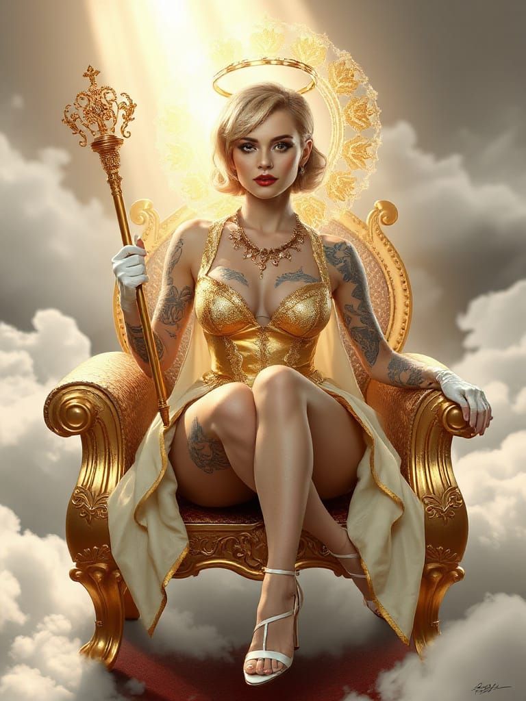 Regal Angel Sits on Throne, Radiant in Pure Light