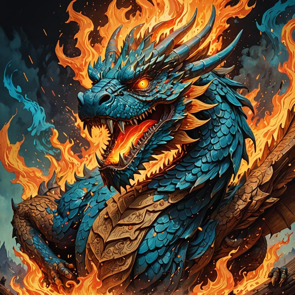Fiery Dragon Totem in Hyperrealistic Splash Art